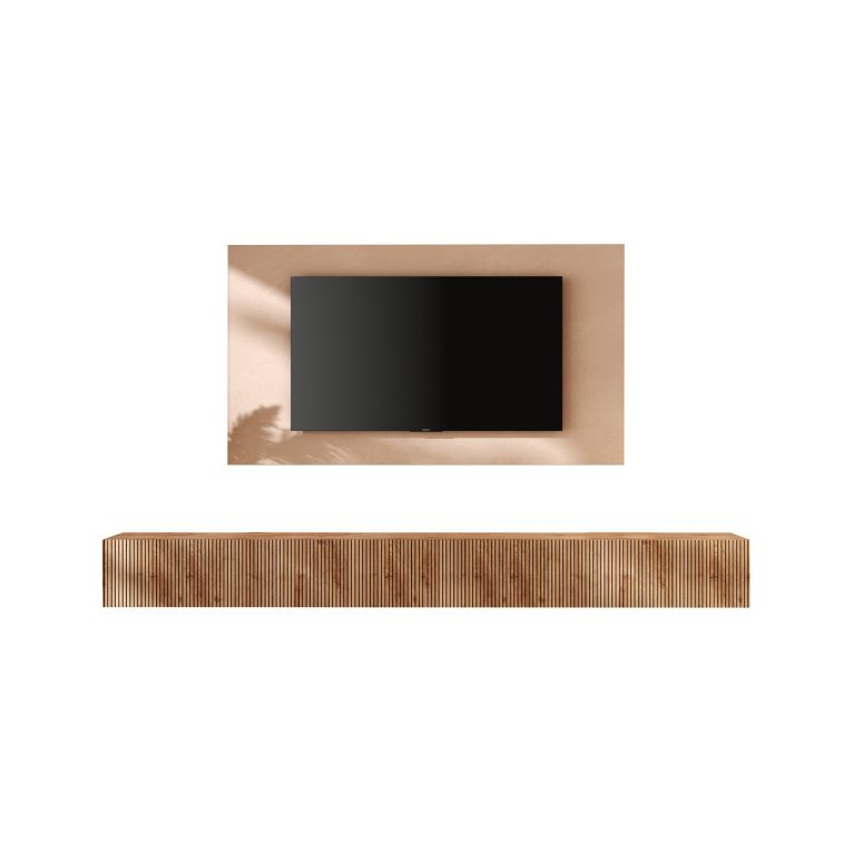 Parete Attrezzata Marrone Pero Bianco Crema Modulabile Apertura Standard, set Componibile Made in Italy - Buti