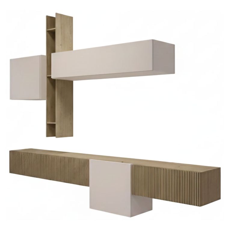 Parete Attrezzata Marrone Pero Bianco Crema Modulabile un Ripiano, set Componibile Made in Italy - Narcao
