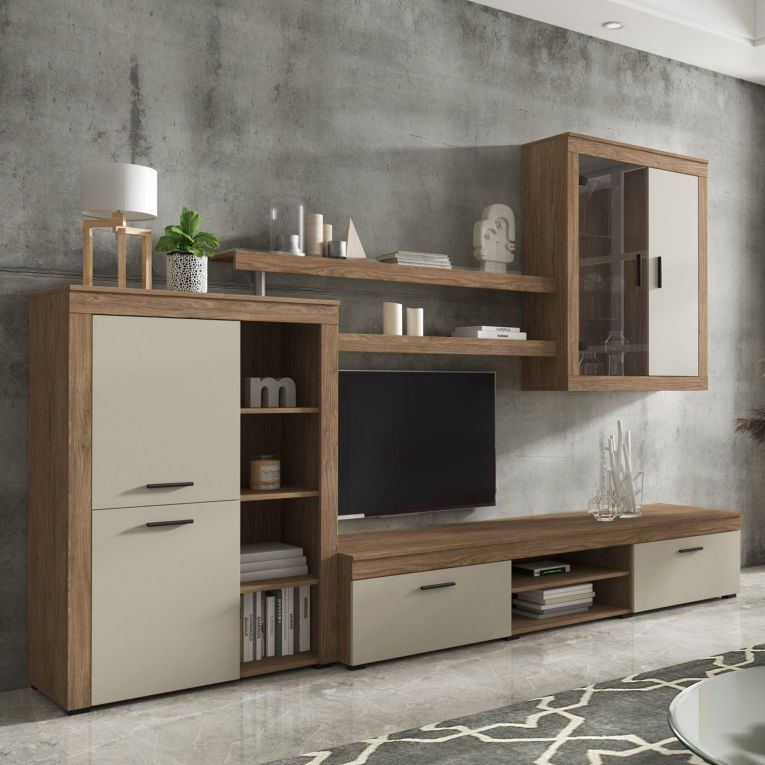 Parete Attrezzata Marrone Rovere Beige 11 Ripiani Modulabile, 18 Vani - Casies