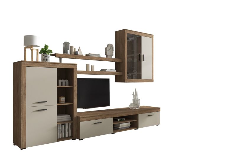 Parete Attrezzata Marrone Rovere Beige 11 Ripiani Modulabile, 18 Vani - Casies