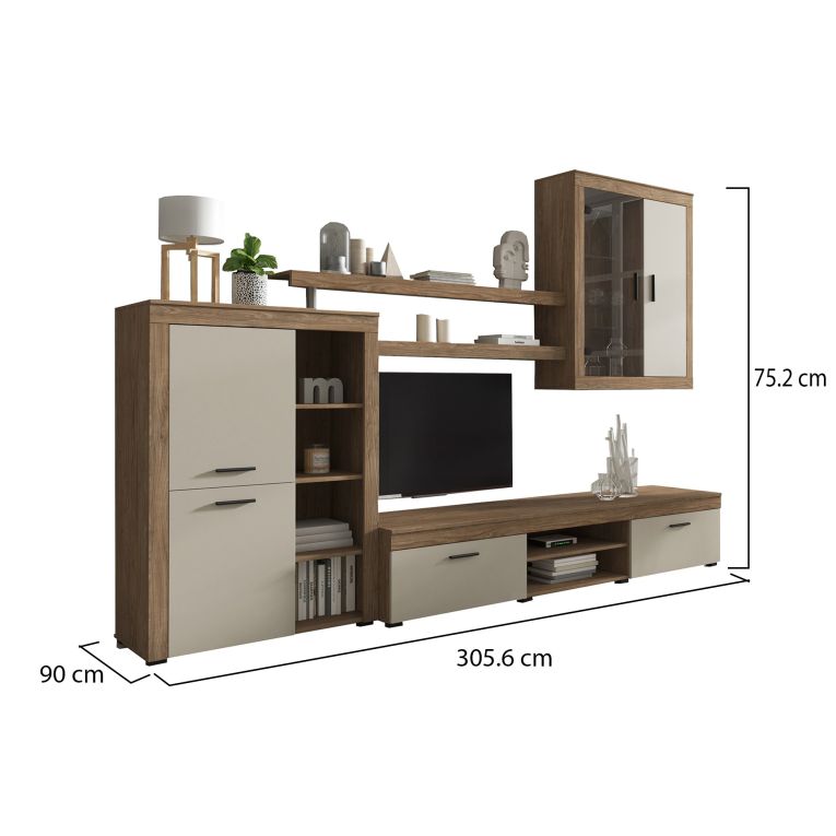 Parete Attrezzata Marrone Rovere Beige 11 Ripiani Modulabile, 18 Vani - Casies