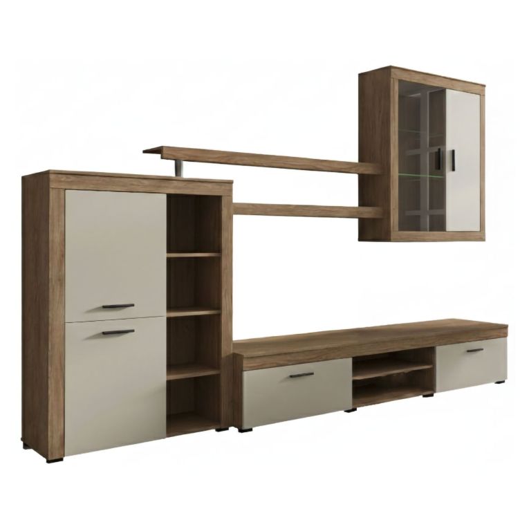 Parete Attrezzata Marrone Rovere Beige 11 Ripiani Modulabile, 18 Vani - Casies