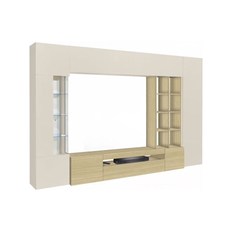 Parete Attrezzata Marrone Rovere Beige Cashmere 14 Ripiani 6 Ante 290x40x191.2h cm, Apertura Battente - Sabbia