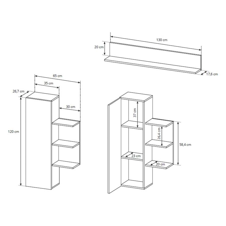 Parete Attrezzata Marrone Rovere Bianco Modulabile 12 Ripiani, 20 Vani - Kanapa