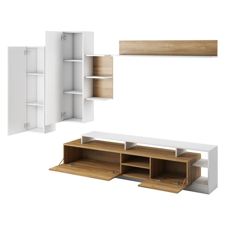 Parete Attrezzata Marrone Rovere Bianco Modulabile 12 Ripiani, 20 Vani - Kanapa