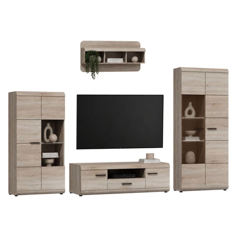 Parete Attrezzata Marrone Rovere Modulabile 20 Ripiani, un Cassetto - Kane