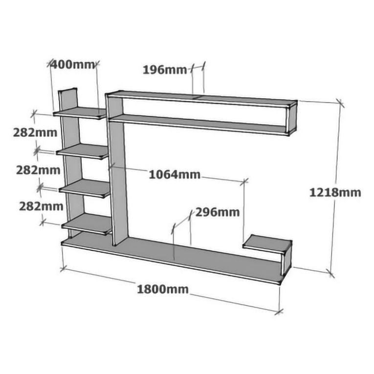 Parete Attrezzata Marrone Rovere Nero 8 Ripiani set Componibile, 5 Vani - Viggiona