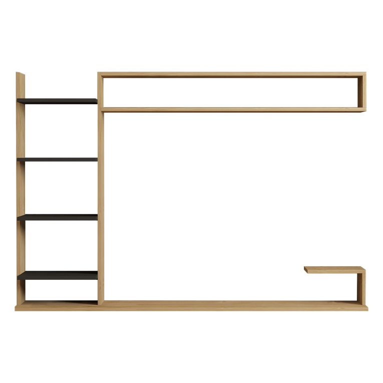 Parete Attrezzata Marrone Rovere Nero 8 Ripiani set Componibile, 5 Vani - Viggiona