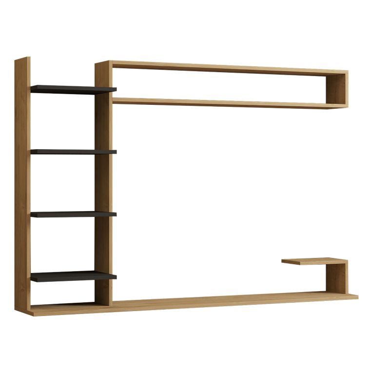 Parete Attrezzata Marrone Rovere Nero 8 Ripiani set Componibile, 5 Vani - Viggiona