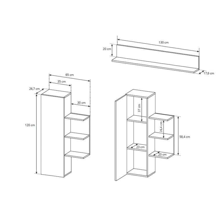 Parete Attrezzata Marrone Rovere Nero Antracite Modulabile 12 Ripiani, 20 Vani - Kamotiba
