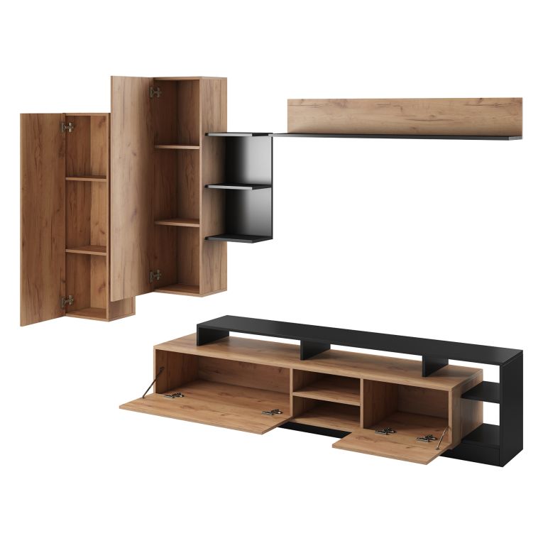 Parete Attrezzata Marrone Rovere Nero Antracite Modulabile 12 Ripiani, 20 Vani - Kamotiba