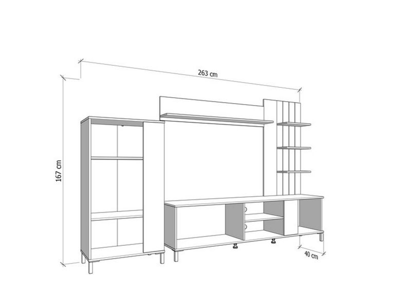 Parete Attrezzata Marrone Rovere Nero Modulabile 8 Ripiani 263x40x167h cm, 7 Vani - Caropepe
