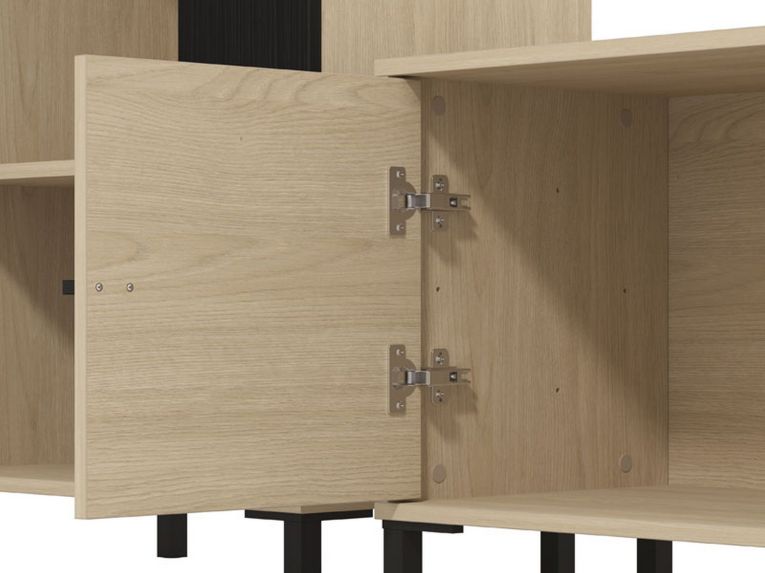 Parete Attrezzata Marrone Rovere Nero Modulabile 8 Ripiani 263x40x167h cm, 7 Vani - Caropepe