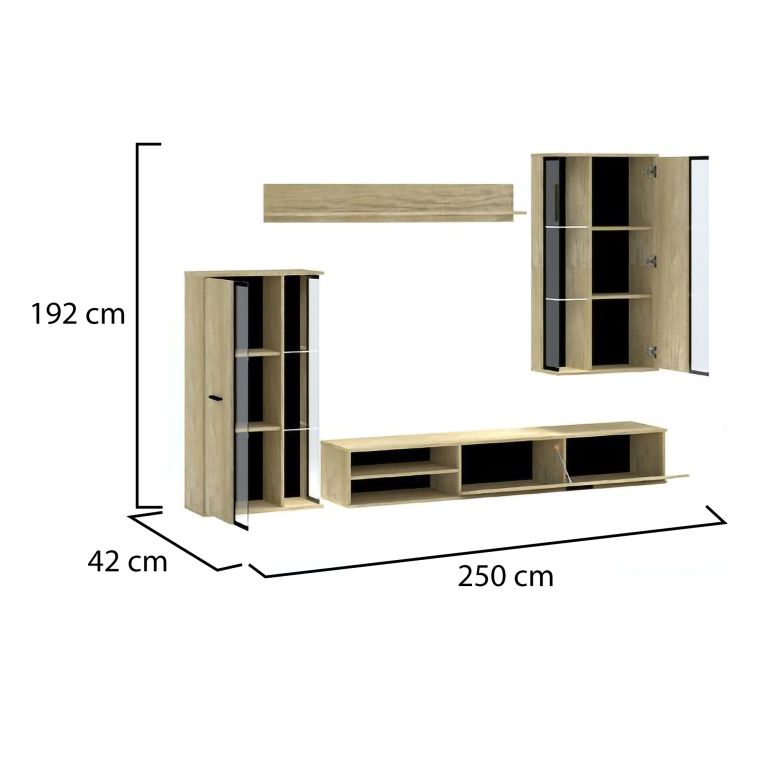 Parete Attrezzata Marrone Rovere Nero Modulabile 9 Ripiani, 16 Vani - Limose