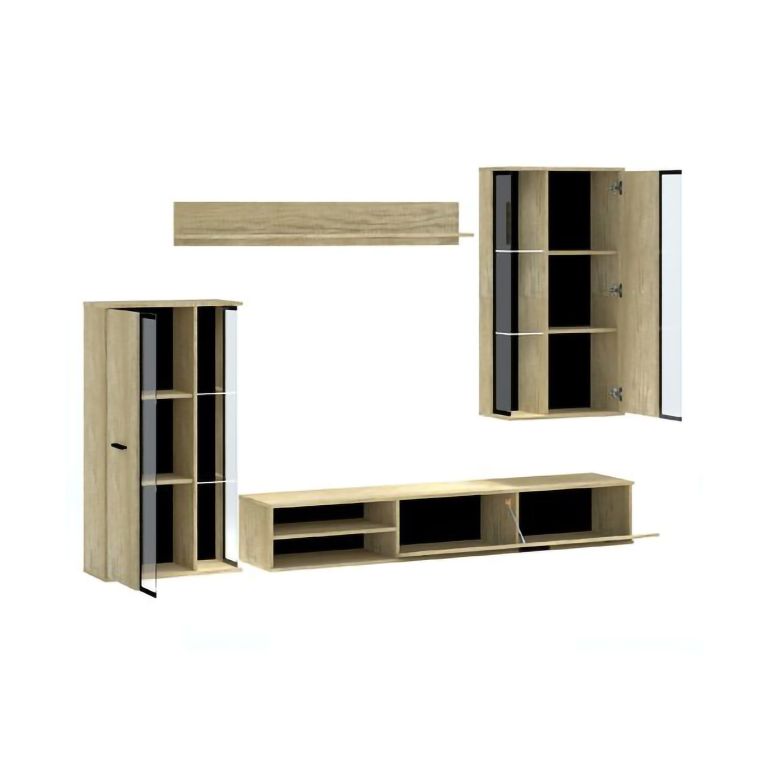 Parete Attrezzata Marrone Rovere Nero Modulabile 9 Ripiani, 16 Vani - Limose
