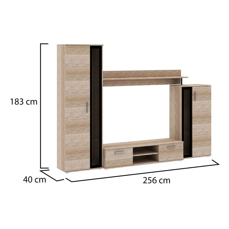 Parete Attrezzata Marrone Rovere Nero Modulabile 9 Ripiani, 2 Cassetti - Linafa