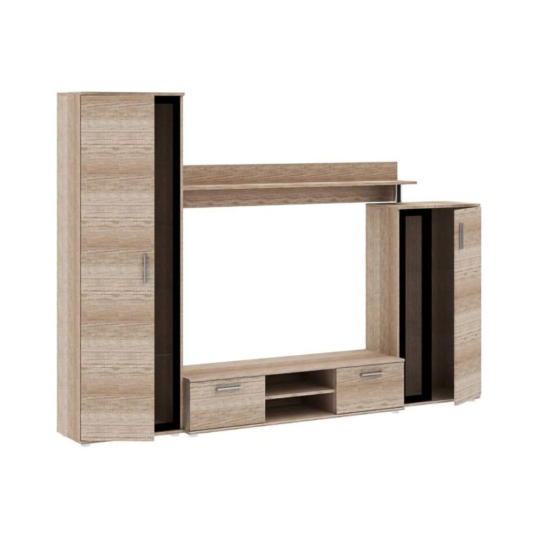 Parete Attrezzata Marrone Rovere Nero Modulabile 9 Ripiani, 2 Cassetti - Linafa