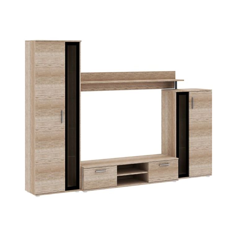 Parete Attrezzata Marrone Rovere Nero Modulabile 9 Ripiani, 2 Cassetti - Linafa