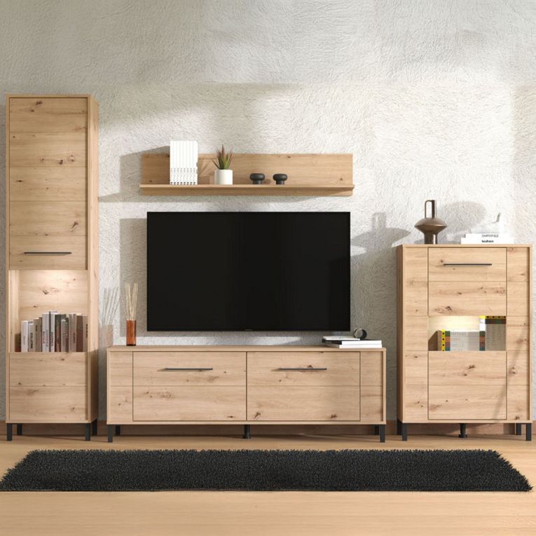 Parete Attrezzata Marrone Rovere Nodi Modulabile 8 Ripiani 299x40x192.5h cm, 4 Ante - Cimbergo