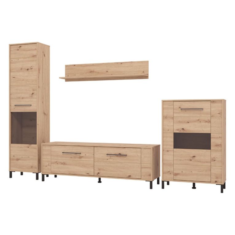 Parete Attrezzata Marrone Rovere Nodi Modulabile 8 Ripiani 299x40x192.5h cm, 4 Ante - Cimbergo