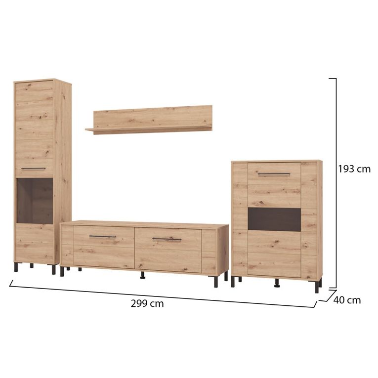 Parete Attrezzata Marrone Rovere Nodi Modulabile 8 Ripiani 299x40x192.5h cm, 4 Ante - Cimbergo