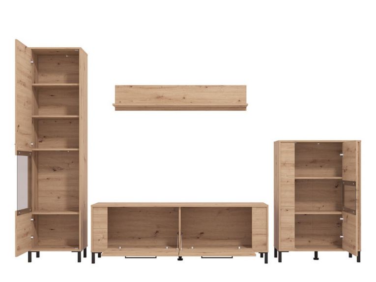 Parete Attrezzata Marrone Rovere Nodi Modulabile 8 Ripiani 299x40x192.5h cm, 4 Ante - Cimbergo