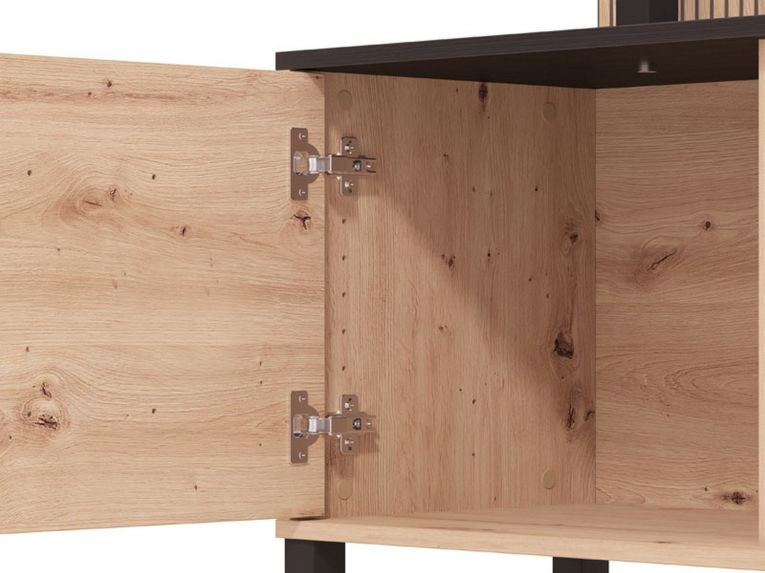 Parete Attrezzata Marrone Rovere Nodi Nero 4 Ripiani 4 Vani 208x40x167h cm, 4 Ante - Staletti