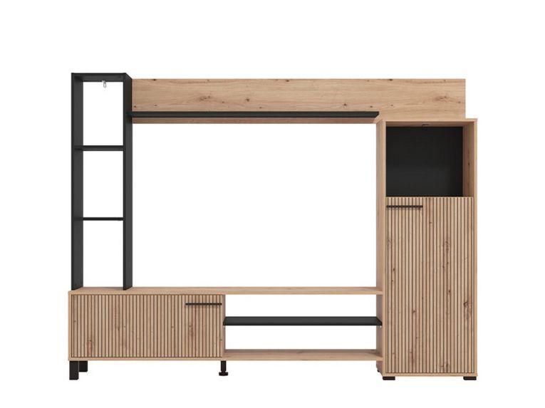 Parete Attrezzata Marrone Rovere Nodi Nero 8 Ripiani 9 Vani 207.5x33x157.5h cm, 2 Ante - Rovato