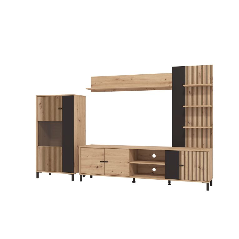 Parete Attrezzata Marrone Rovere Nodi Nero 8 Ripiani Modulabile 263x40x167h cm, 7 Vani - Petrona