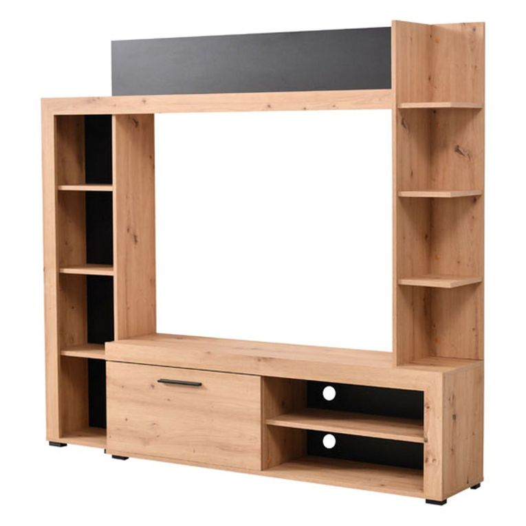 Parete Attrezzata Marrone Rovere Nodi Nero 9 Ripiani 7 Vani 172.5x33x157.5h cm, Un'anta - Bubbiano