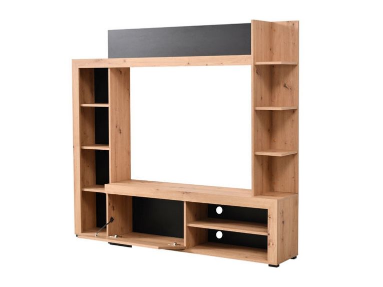 Parete Attrezzata Marrone Rovere Nodi Nero 9 Ripiani 7 Vani 172.5x33x157.5h cm, Un'anta - Bubbiano