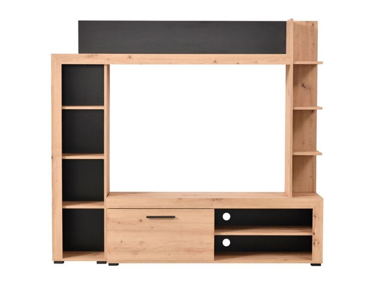 Parete Attrezzata Marrone Rovere Nodi Nero 9 Ripiani 7 Vani 172.5x33x157.5h cm, Un'anta - Bubbiano