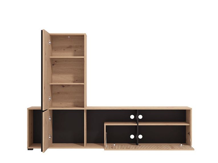 Parete Attrezzata Marrone Rovere Nodi Nero Modulabile 7 Ripiani 195.5x33x139.5h cm, 3 Ante - Montiano