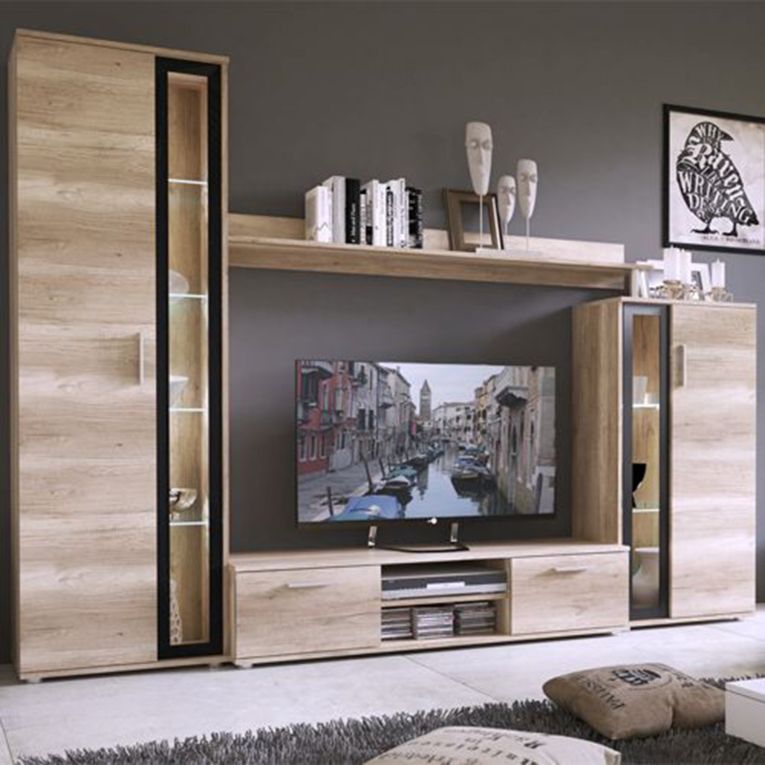 Parete Attrezzata Marrone Rovere Scuro Nero Modulabile 9 Ripiani, 2 Cassetti - Linahasi