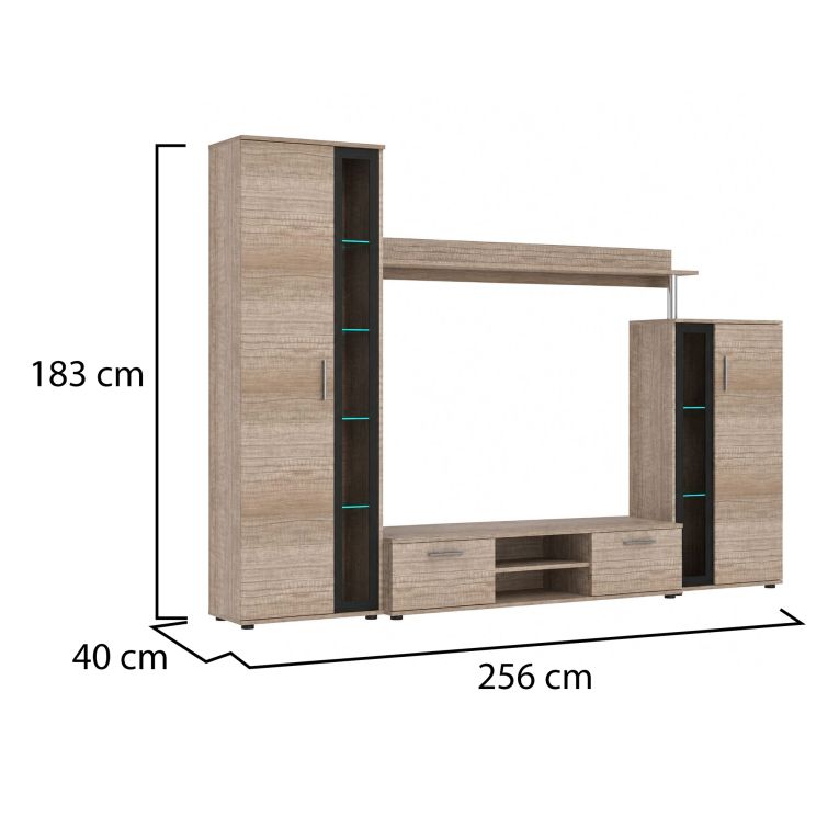 Parete Attrezzata Marrone Rovere Scuro Nero Modulabile 9 Ripiani, 2 Cassetti - Linahasi