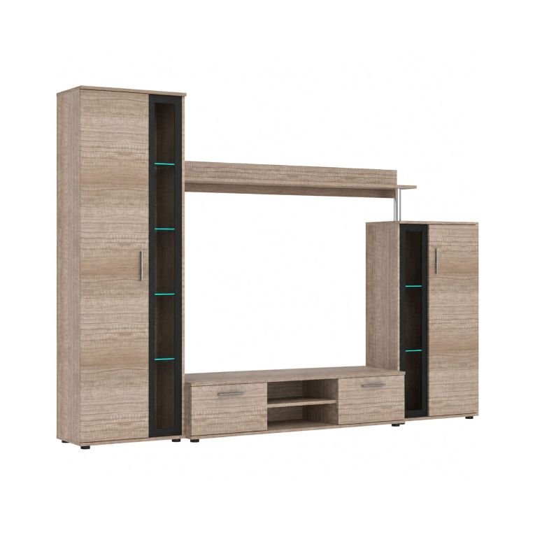 Parete Attrezzata Marrone Rovere Scuro Nero Modulabile 9 Ripiani, 2 Cassetti - Linahasi