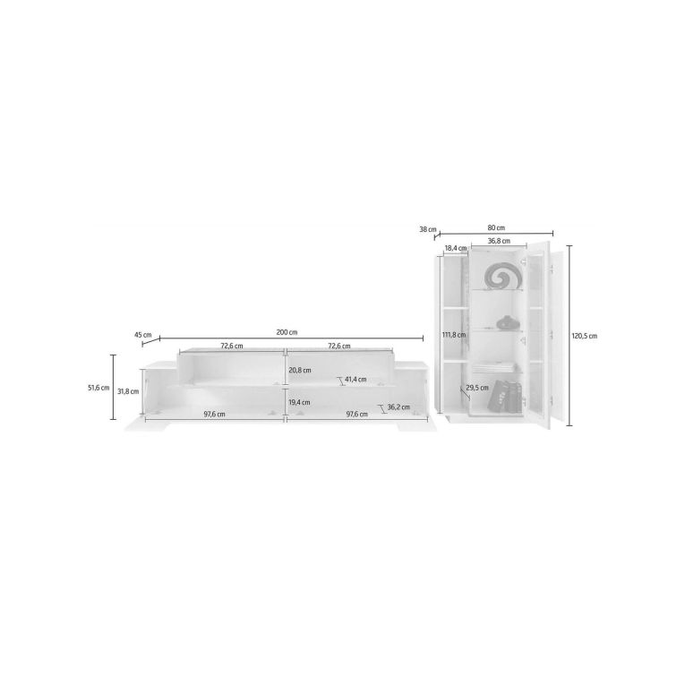 Parete attrezzata Mirko, Set salotto porta TV, Mobile soggiorno multiuso, 100% Made in Italy, cm 280x45h121, Bianco lucido e Ardesia