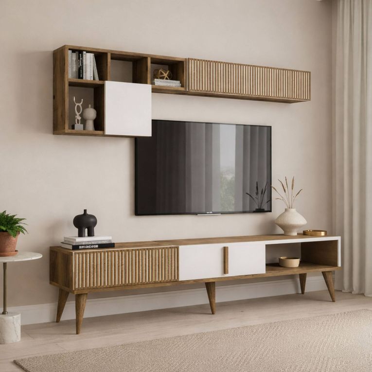 Parete attrezzata moderna 180cm noce e crema - Gordon