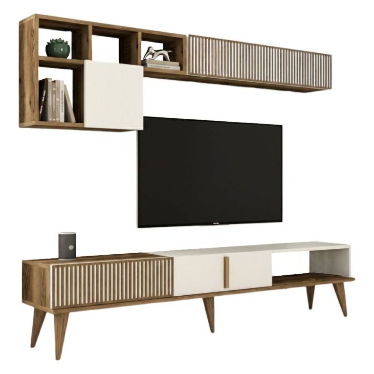 Parete attrezzata moderna 180cm noce e crema - Gordon