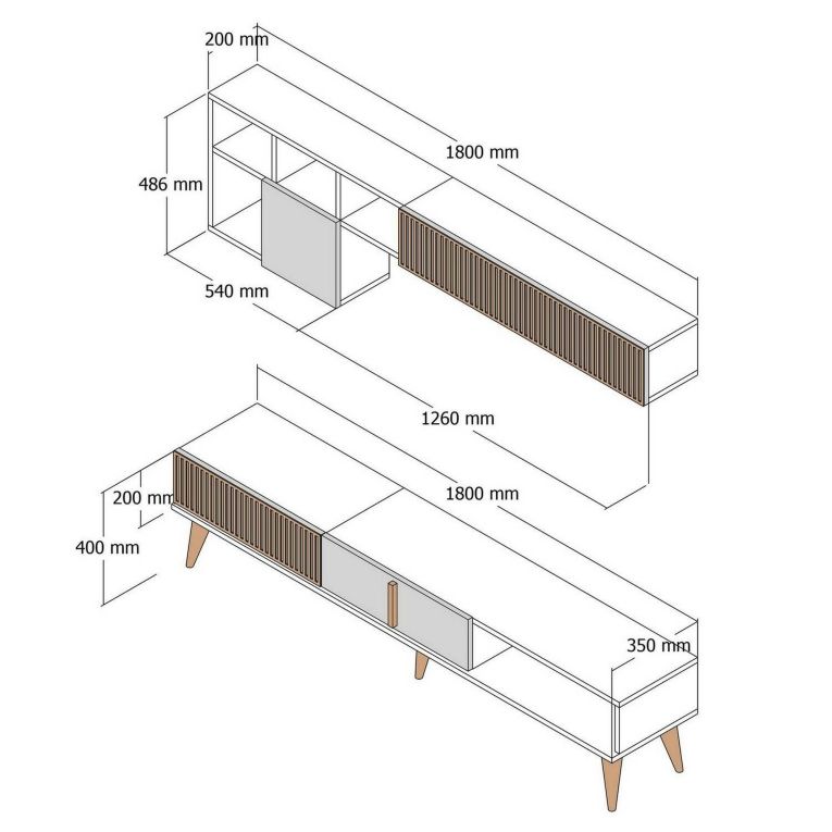 Parete attrezzata moderna 180cm noce e crema - Gordon