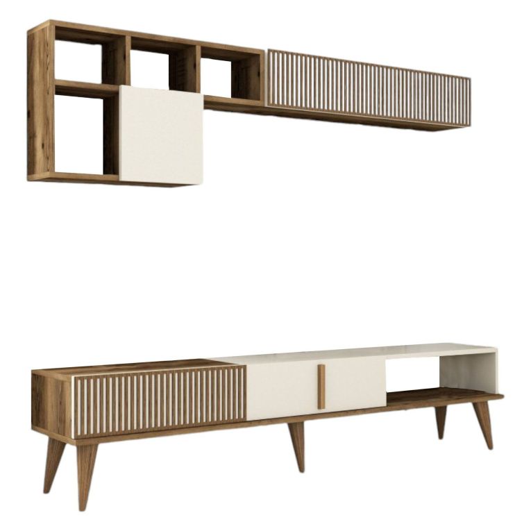 Parete attrezzata moderna 180cm noce e crema - Gordon