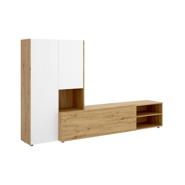 Parete attrezzata modulabile 227cm legno e bianca - Abrino