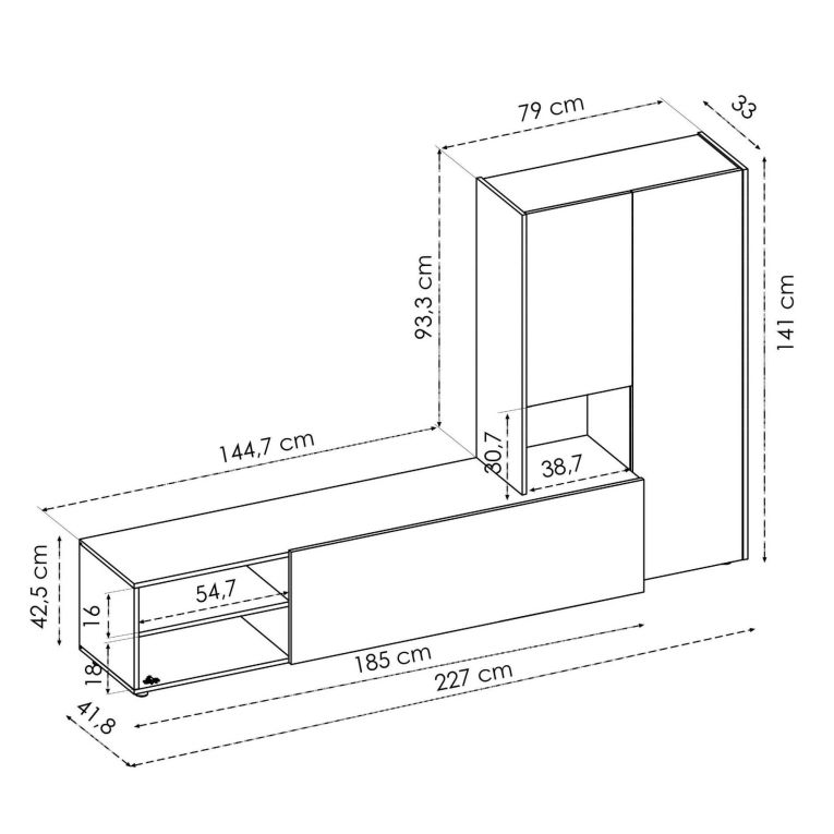 Parete attrezzata modulabile 227cm legno e bianca - Abrino
