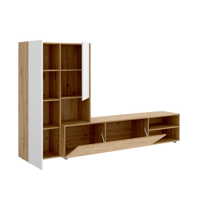 Parete attrezzata modulabile 227cm legno e bianca - Abrino