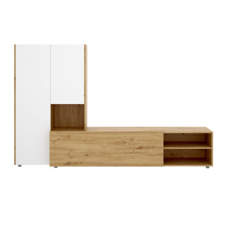 Parete attrezzata modulabile 227cm legno e bianca - Abrino
