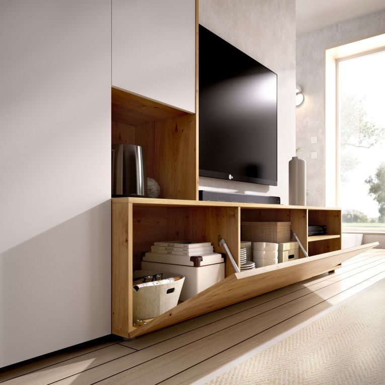Parete attrezzata modulabile 227cm legno e bianca - Abrino