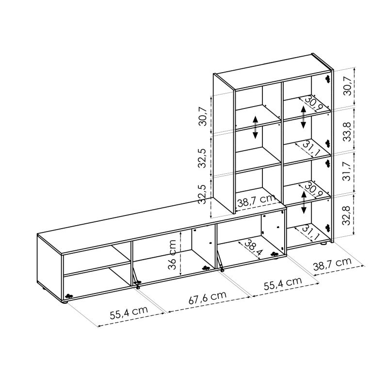 Parete attrezzata modulabile 227cm legno e bianca - Abrino