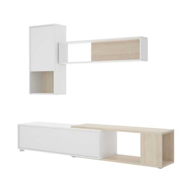 Parete attrezzata modulabile 230cm bianca lucida e rovere - Fortuna