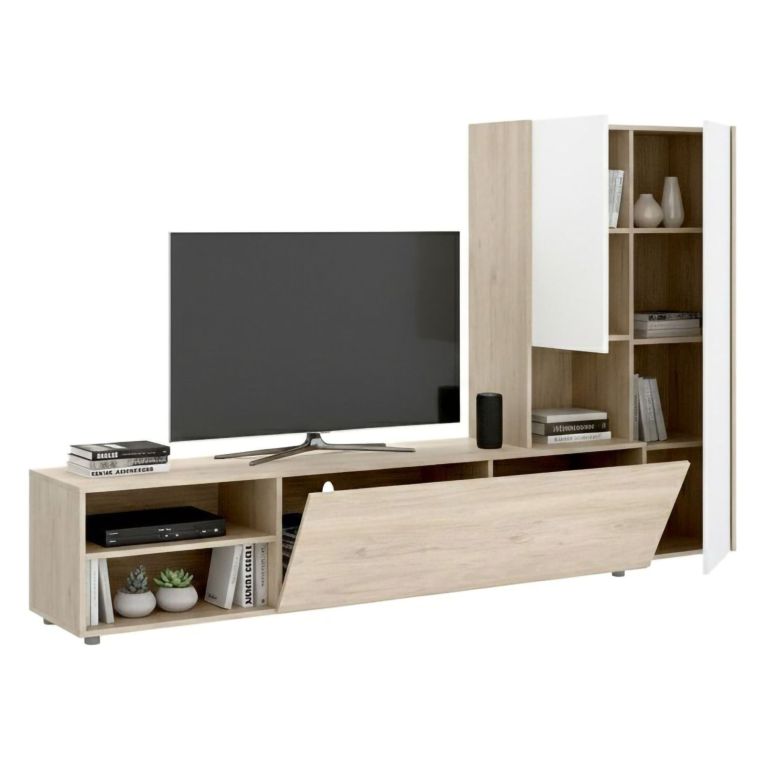 Parete attrezzata multifunzione 227cm bianca e rovere - Abrino