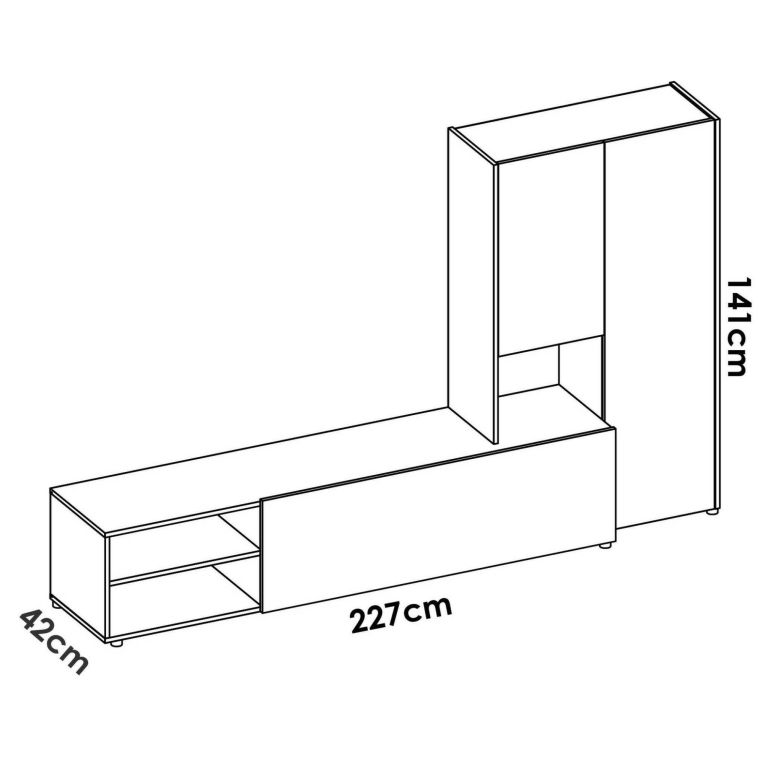 Parete attrezzata multifunzione 227cm bianca e rovere - Abrino